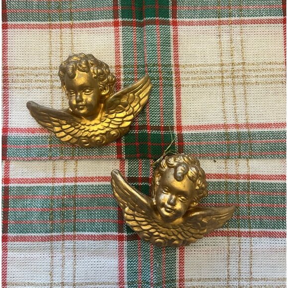 Vintage Gold Cherub Angel Blow Mold Christmas Tree Ornaments Set of 2 - Picture 1 of 3
